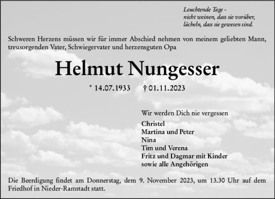Traueranzeige von Helmut Nungesser von Darmstädter Echo