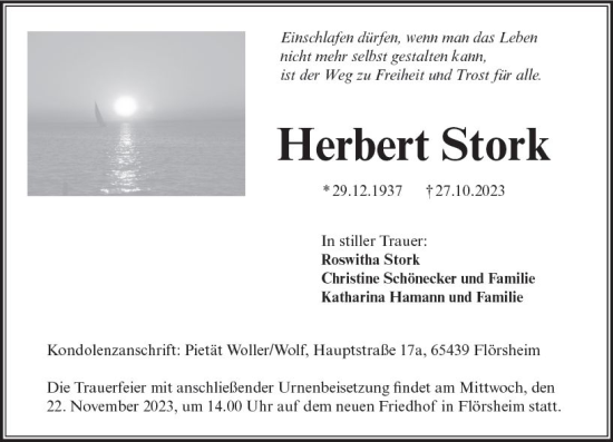 Traueranzeige von Herbert Stork von Rüsselsheimer Echo