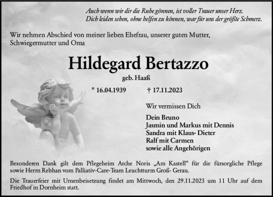 Traueranzeige von Hildegard Bertazzo von Groß-Gerauer Echo