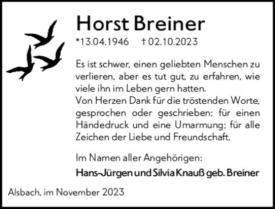 Traueranzeige von Horst Breiner von Darmstädter Echo