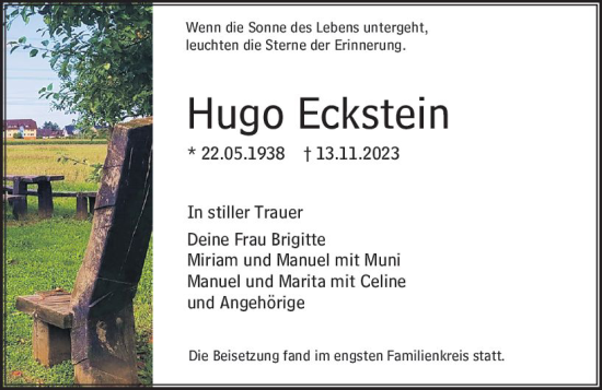Traueranzeige von Hugo Eckstein von Groß-Gerauer Echo