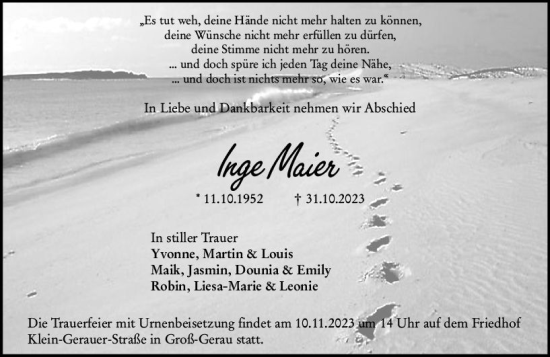Traueranzeige von Inge Maier von Groß-Gerauer Echo