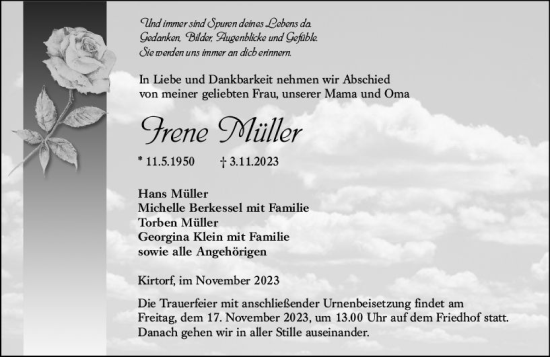 Traueranzeige von Irene Müller von VRM Trauer