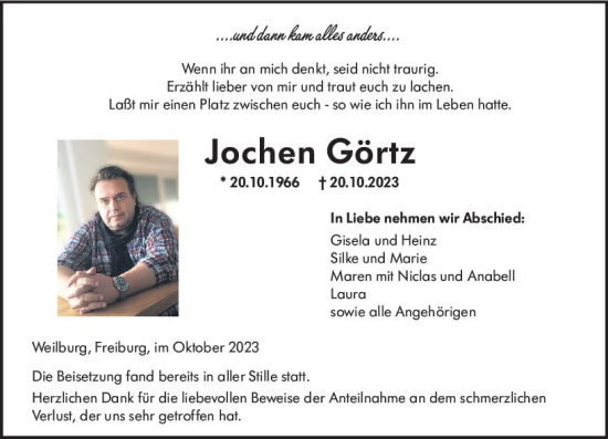 Traueranzeige von Jochen Görtz von Weilburger Tageblatt