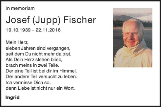 Traueranzeige von Josef Fischer von Wiesbadener Kurier
