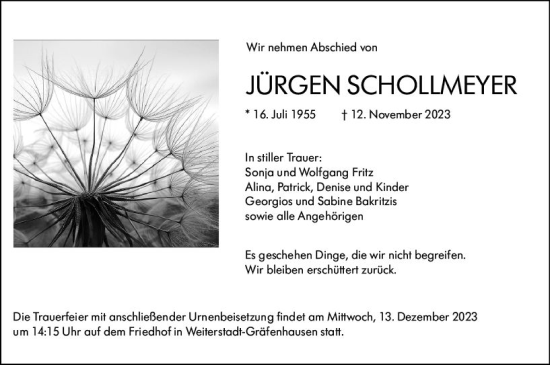Traueranzeige von Jürgen Schollmeyer von Groß-Gerauer Echo