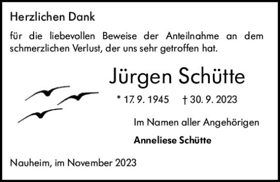 Traueranzeige von Jürgen Schütte von Groß-Gerauer Echo