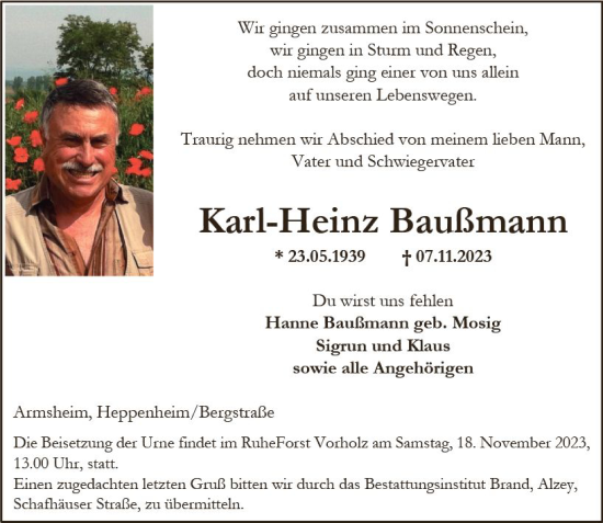 Traueranzeige von Karl-Heinz Baußmann von Allgemeine Zeitung Alzey