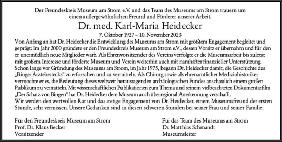 Traueranzeige von Dr. Karl-Maria Heidecker von Allgemeine Zeitung Bingen/Ingelheim