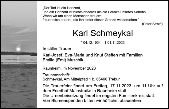 Traueranzeige von Karl Schmeykal von Rüsselsheimer Echo