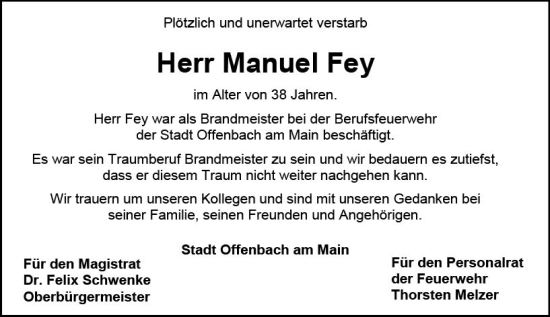 Traueranzeige von Manuel Fey von Dill Block