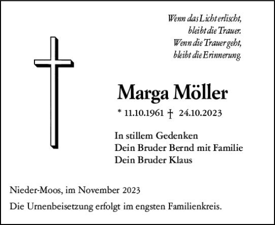 Traueranzeige von Marga Möller von VRM Trauer