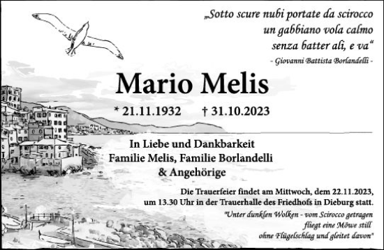 Traueranzeige von Mario Melis von Darmstädter Echo