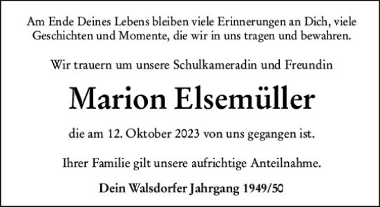 Traueranzeige von Marion Elsemüller von Camberger Anzeiger