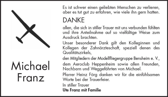 Traueranzeige von Michael Franz von Starkenburger Echo