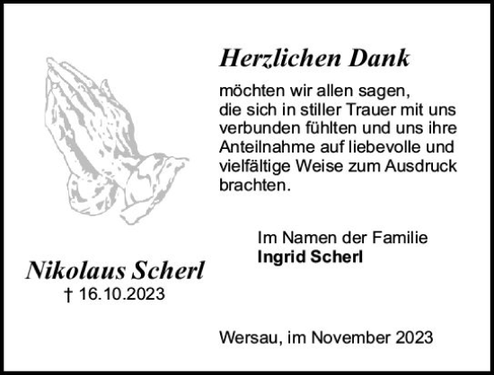 Traueranzeige von Nikolaus Scherl von Odenwälder Echo