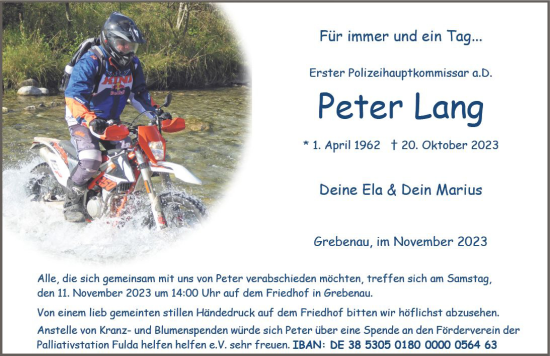 Traueranzeige von Peter Lang von VRM Trauer