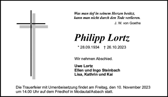 Traueranzeige von Philipp Lortz von Darmstädter Echo