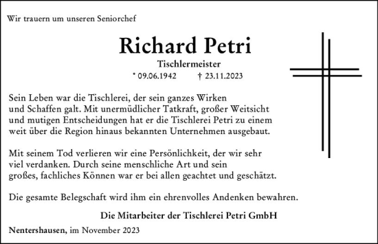 Traueranzeige von Richard Petri von Nassauische Neue Presse