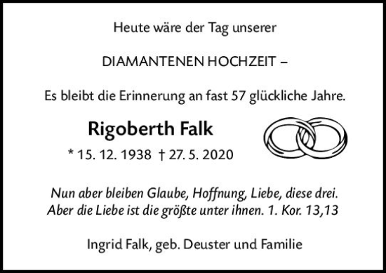 Traueranzeige von Rigoberth Falk von Wiesbadener Kurier