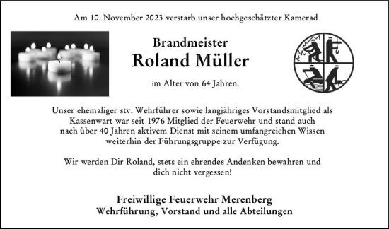 Traueranzeige von Roland Müller von Weilburger Tageblatt