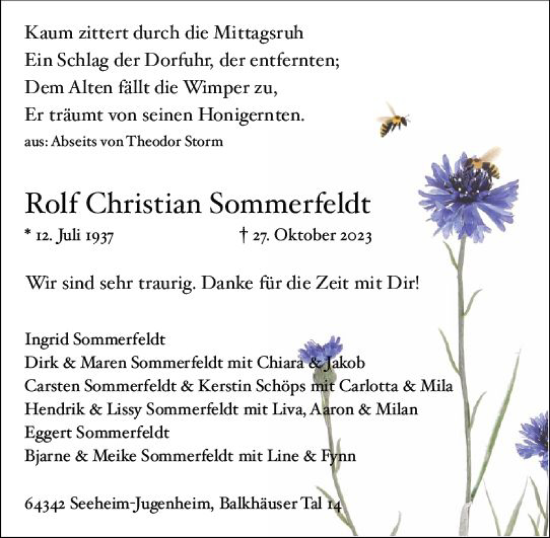 Traueranzeige von Rolf Christian Sommerfeldt von Darmstädter Echo