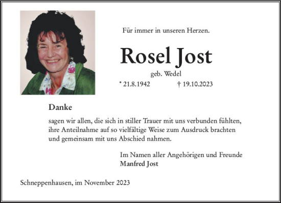 Traueranzeige von Rose Jost von Darmstädter Echo