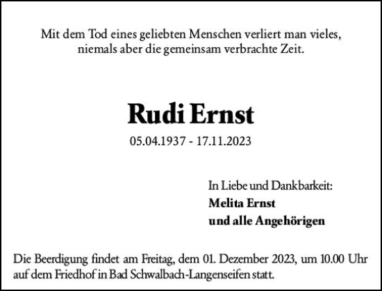 Traueranzeige von Rudi Ernst von Idsteiner Land/Untertaunus