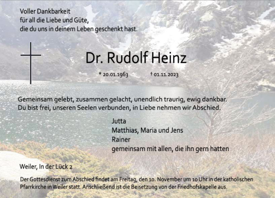 Traueranzeige von Rudolf Heinz von Allgemeine Zeitung Bingen/Ingelheim
