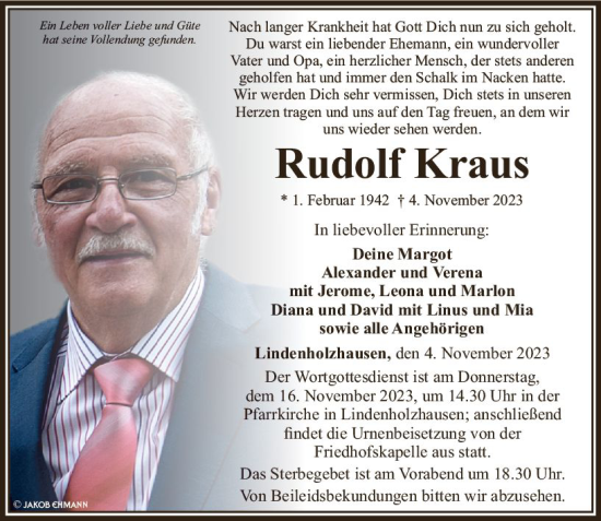 Traueranzeige von Rudolf Kraus von Nassauische Neue Presse