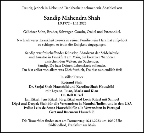 Traueranzeige von Sandip Mahendra Shah von Darmstädter Echo