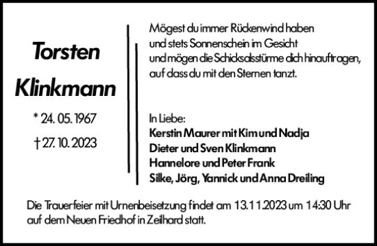 Traueranzeige von Torsten Klinkmann von Darmstädter Echo