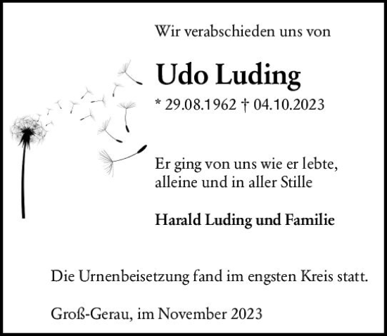 Traueranzeige von Udo Luding von Groß-Gerauer Echo