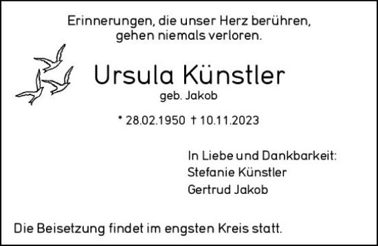 Traueranzeige von Ursula Künstler von Odenwälder Echo