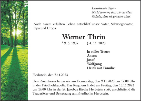 Traueranzeige von Werner Thrin von VRM Trauer