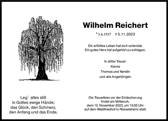 Traueranzeige von Wilhelm Reichert von Rüsselsheimer Echo