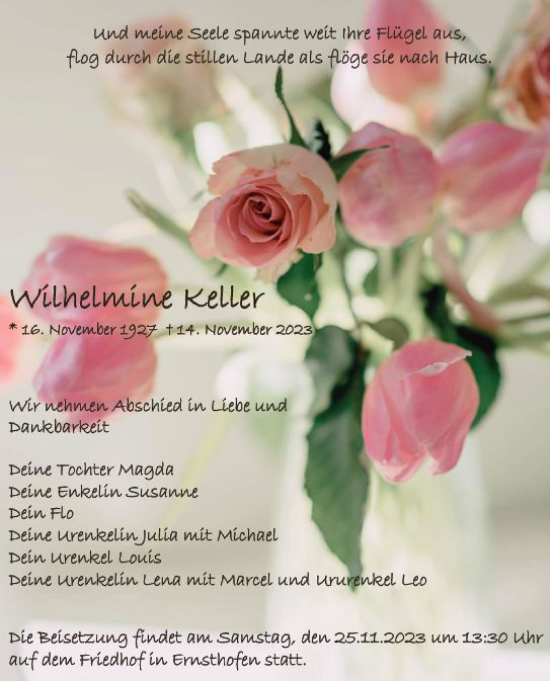 Traueranzeige von Wilhelmine Keller von Darmstädter Echo