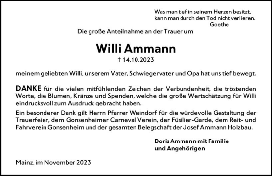 Traueranzeige von Willi Ammann von Allgemeine Zeitung Mainz