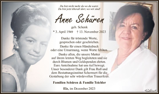 Traueranzeige von Anna Schüren von Nassauische Neue Presse