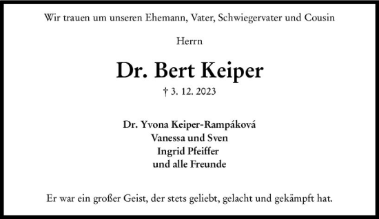 Traueranzeige von Bert Keiper von Allgemeine Zeitung Mainz