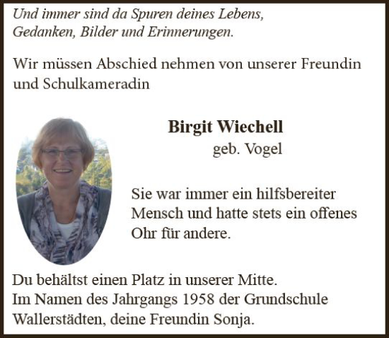 Traueranzeige von Birgit Wiechell von Groß-Gerauer Echo