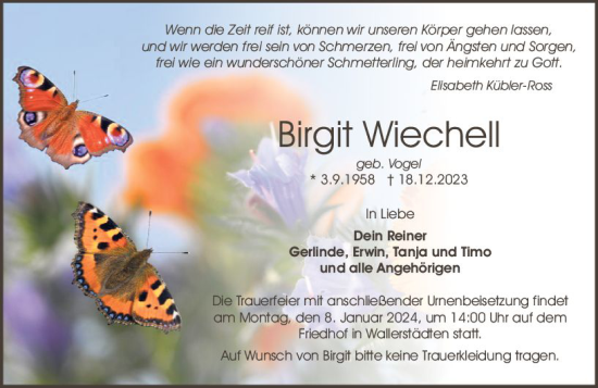 Traueranzeige von Birgit Wiechell von Groß-Gerauer Echo