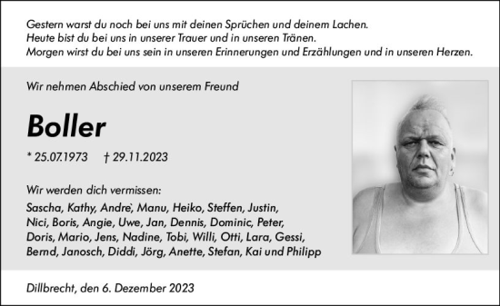 Traueranzeige von Boller  von Dill Block