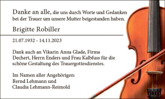 Traueranzeige von Brigitte Robiller von Darmstädter Echo