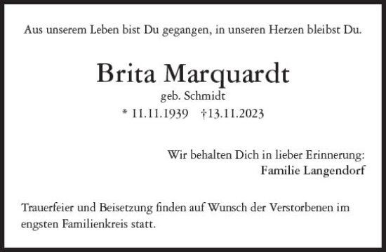 Traueranzeige von Brita Marquardt von Darmstädter Echo