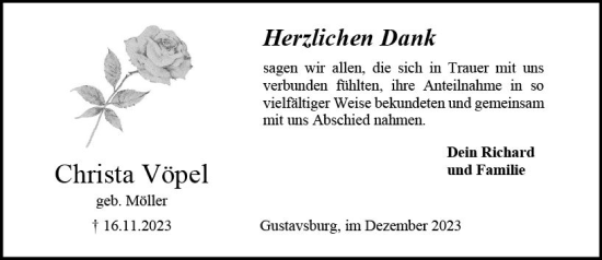 Traueranzeige von Christa Vöpel von Allgemeine Zeitung Mainz