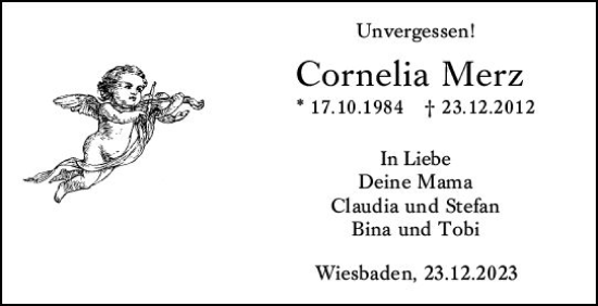 Traueranzeige von Cornelia Merz von Wiesbadener Kurier