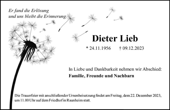 Traueranzeige von Dieter Lieb von Rüsselsheimer Echo