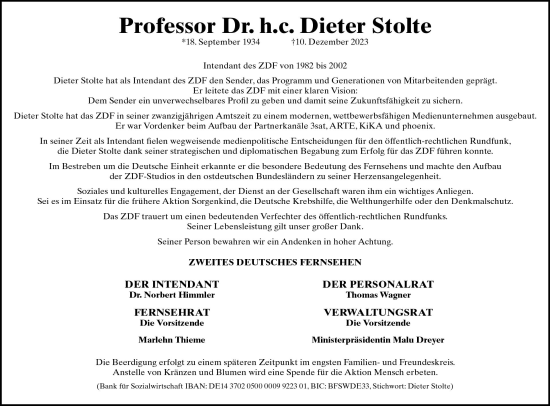 Traueranzeige von Dieter Stolte von Allgemeine Zeitung Mainz