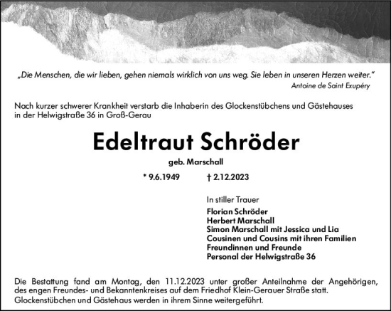 Traueranzeige von Edeltraut Schröder von Groß-Gerauer Echo